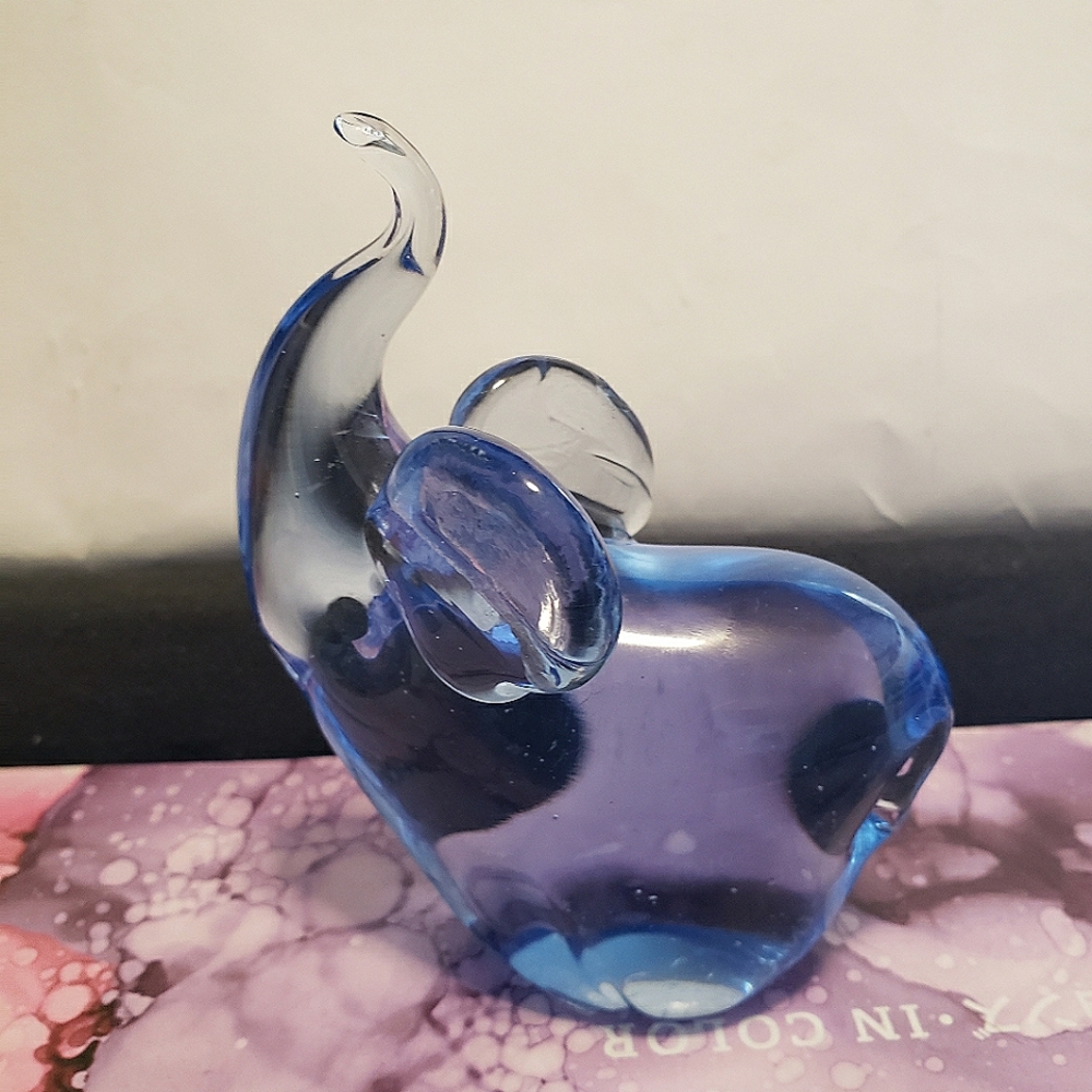 Glass blown Blue Elephant.  Great condition.  Elephant trunk up for good luck.